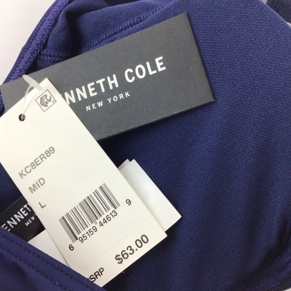 NWT Kenneth Cole Navy High Neck Bikini Top l Large